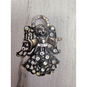 Vintage Silver / Gold  Tone Mixed Metal Angel Open Arms Brooch Pin 1.5 Inches